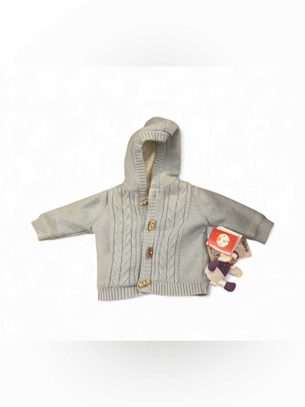 NEW Vintage CHEROKEE Baby Blue Cozy Hood Knit Cardigan HBC Size 3-6 M Hug Bear